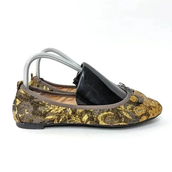 Jessica Simpson Nolan Bow Shimmery Gold Floral Ballet Flats - 7.5 - Picture 6 of 10